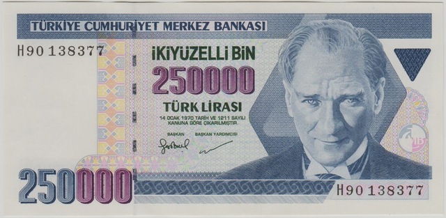 7. Emisyon 3. Tertip 250.000 Lira H90 Seri Sonu. Çil.