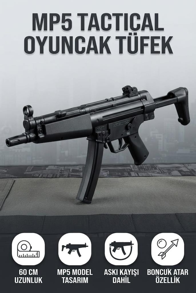 Profesyonel Seri 60 Cm Mp5 Boncuk Atar Oyuncak Silah - Siyah Boncuk Ürüne Dahil Değildir