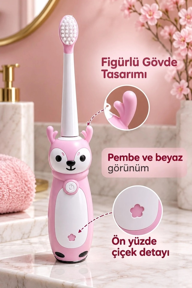 Lb Elektrikli Diş Fırçası Pembe Beyaz Geyik Tasarımlı
