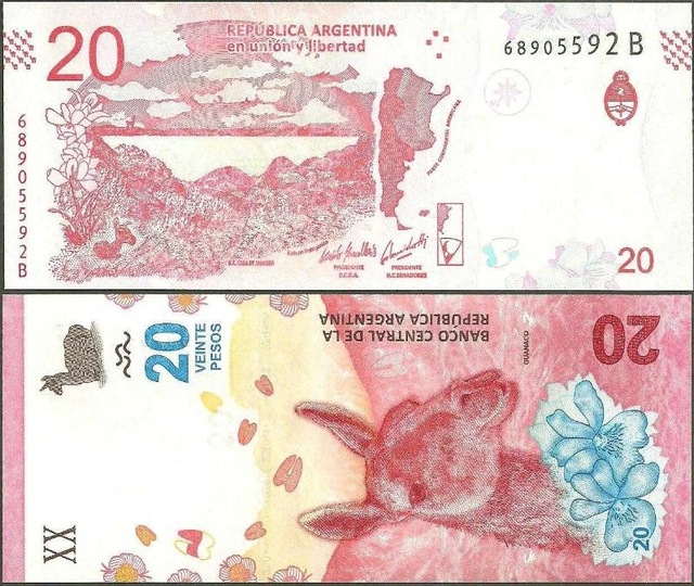 Arjantin 20 Peso 2019-2020 Guamaco Ve Patagonya Temalı. Çil Kondisyon.