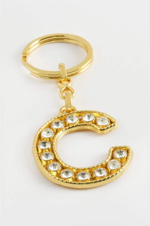 Sarı - 990 - Renkli Taşlı Harf - Spt-gld - Anahtarlık C