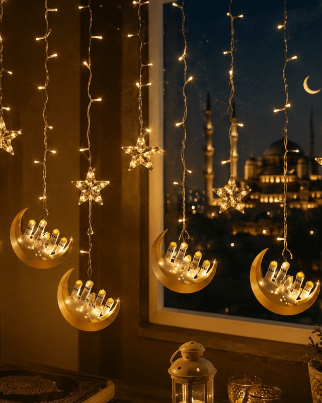 Hilal Yıldız Led Ramazan Işığı 3 Metre Dekoratif Perde Aydınlatma