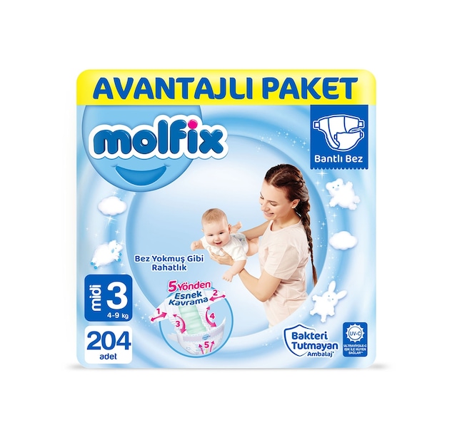 Molfix Bebek Bezi 3 Numara Midi Avantajlı Paket 204 Adet