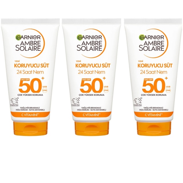 Garnier Ambre Solaire Kuruma Karşıtı Koruyucu Süt Spf50+ Güneş Kremi 3 X 50 Ml