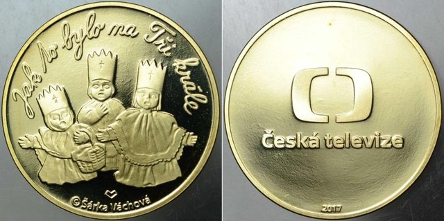 Çekya Televizyonu Hatıra Madalyon 2017 Altın Kaplama. Proof Baskı 30 Mm Çapında. Çil Kondisyon. Nadir. Teşhir Ürün