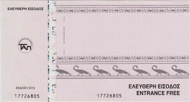 Yunanistan Kültür Bakanlığı Müze Giriş Bileti 2013. Teşhir Ürün