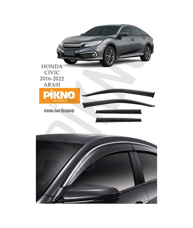 Honda Civic Fc5 2016-2022 Arası Kromlu Cam Rüzgarlığı 4'lü Set A+ Plus