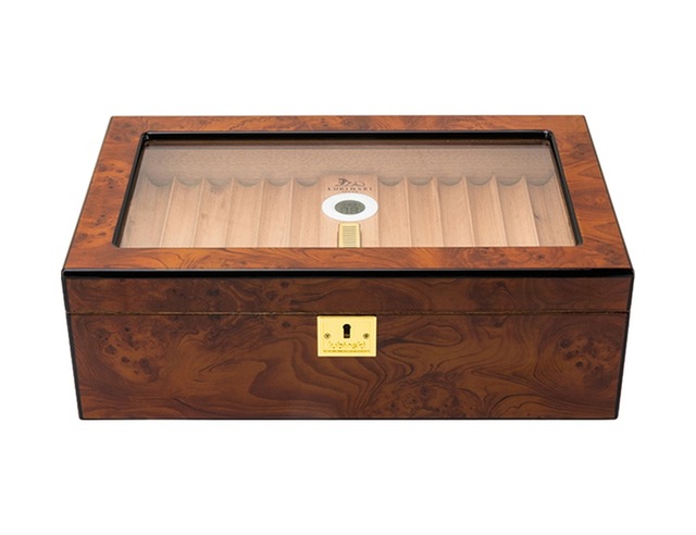 Lubinski Yeni Cedar Camlı Tepsili Puro Kutusu Humidor Kahve 60s Lb-031