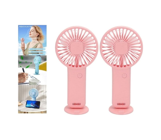 2 Adet Mini Fan,telefon Tutucu,portatif El Vantilatörü Pembe 9,3x19cm