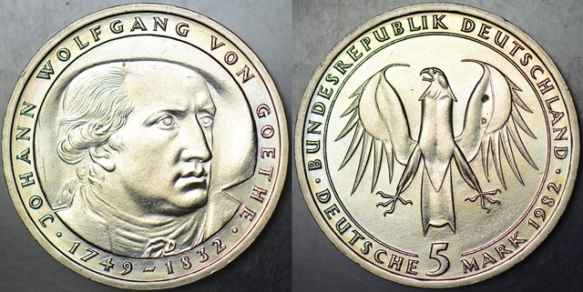 Almanya 5 Mark 1982 Hatıra-goethe'nin Ölümünün 150. Yılı Çil.