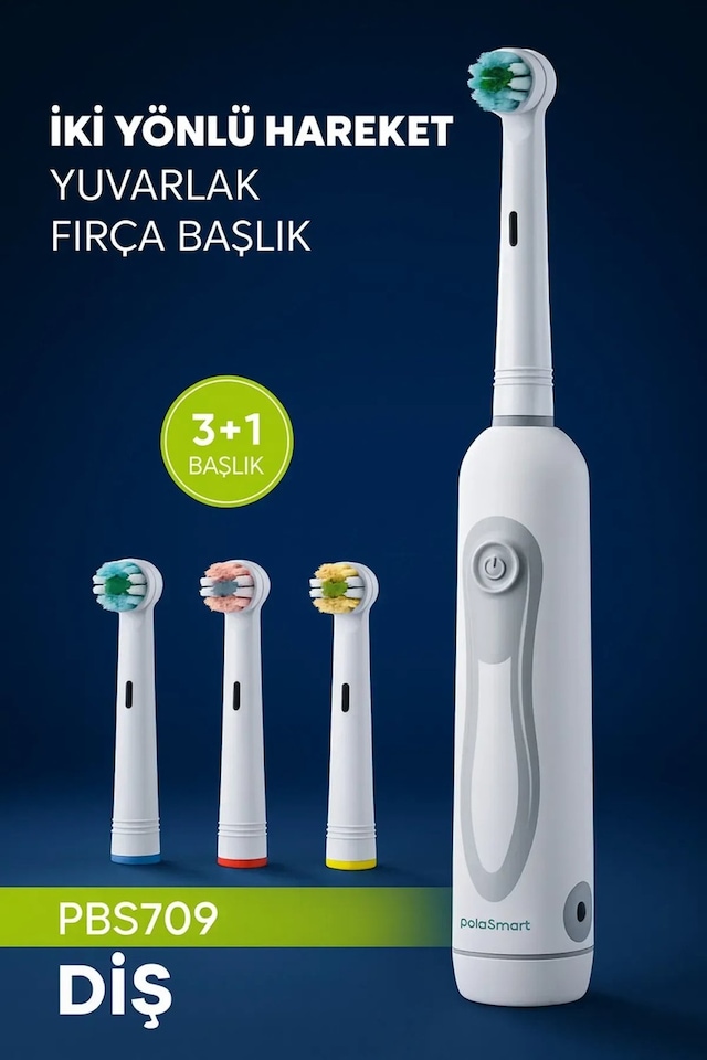 Pbs-709 Pilli Diş Fırçası 3+1 Yedek Başlık Ipx5 Orta Sertlik