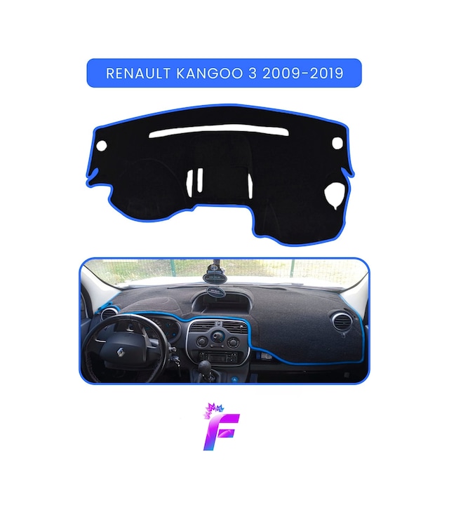 Renault Kangoo 3 2009-2019 Torpido Örtüsü Güneşten Korur Kolay Montaj Tam Uyum Kaymaz A41 Mavi