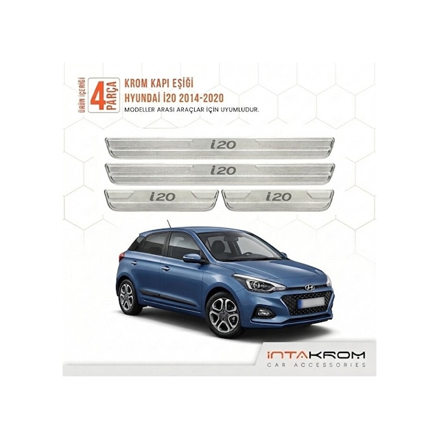 Hyundai I20 2014-2020 Uyumlu Satine Krom Kapı Koruma Eşiği 4 Parç