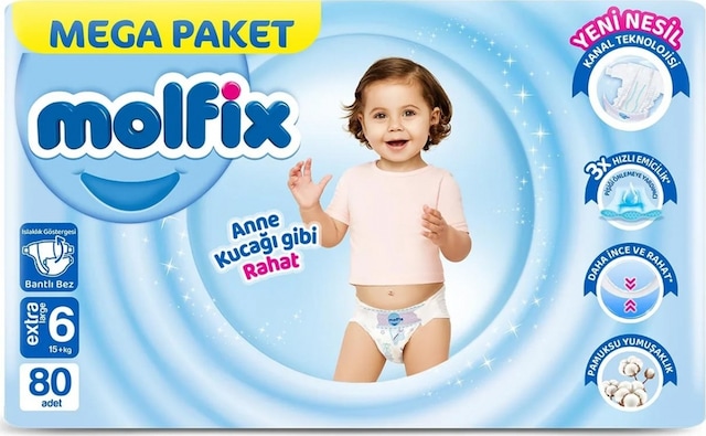 Molfix Mega Paket Bebek Bezi 6 Beden 15+ Kg 80 Adet 6 Numara