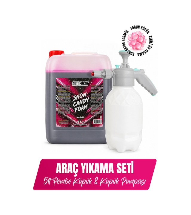Snow Foam 5 Litre Pembe Köpük Oto Şampuanı İle 2 Litre Köpük Pompası - Araç Yıkama Temizlik Seti