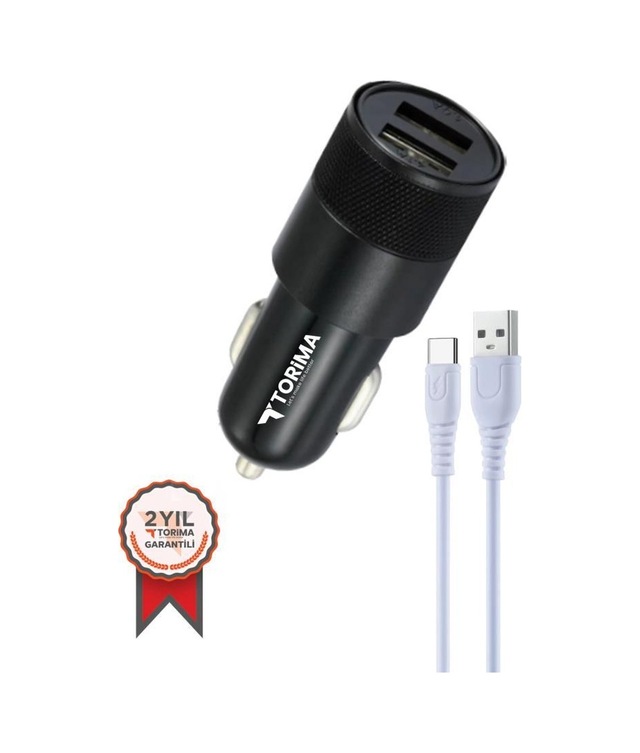 Torima C3 Type-c Siyah Tüm Araçlara Uyumlu Araba Çakmaklık Çift Usb Girişli Oto Şarj Aleti Soketi