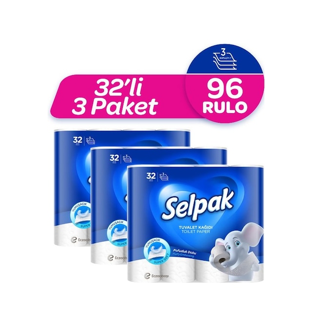 Selpak® Süper Soft Üç Katlı Tuvalet Kağıdı 3 x 32 Rulo