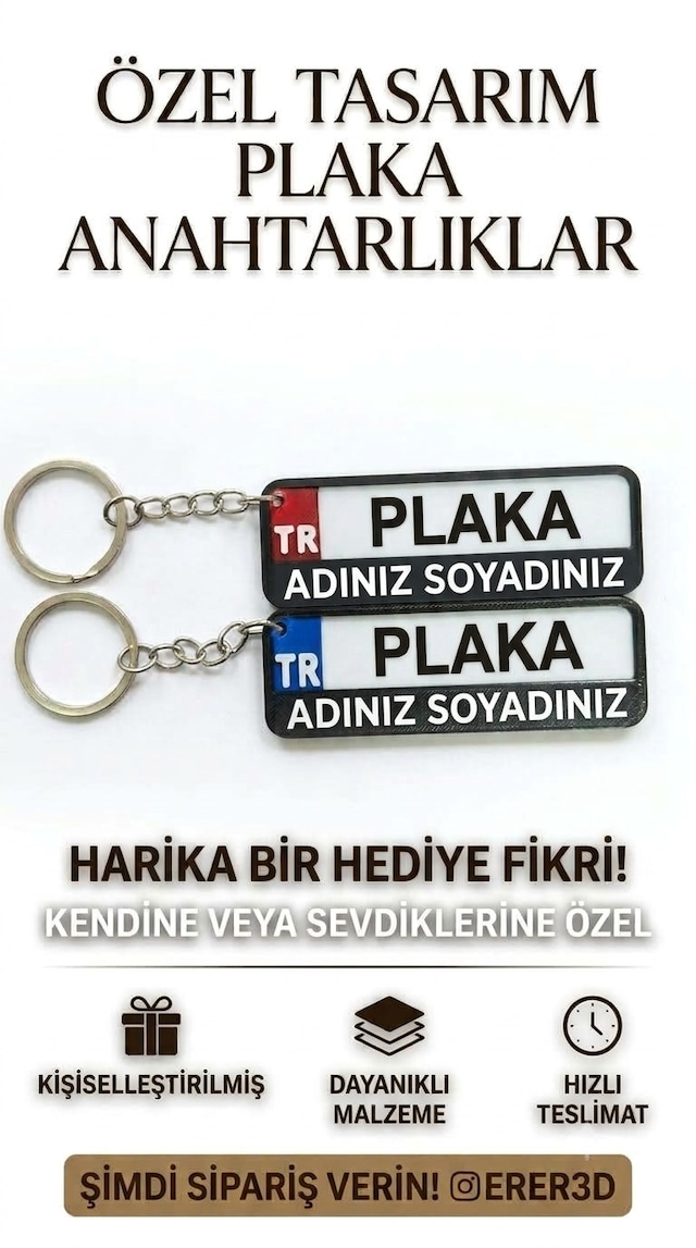 Kişiye Özel Araç Oto Plaka Anahtarlık 2 Adet İsimli Araba Hediye Anahtarlık