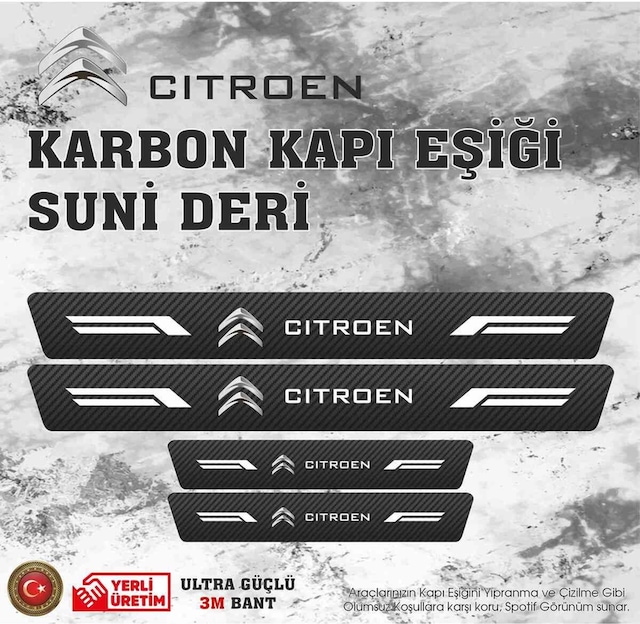 Citroen Uyumlu Deri Karbon Kapı Eşiği Koruyucu Bant 4 Adet