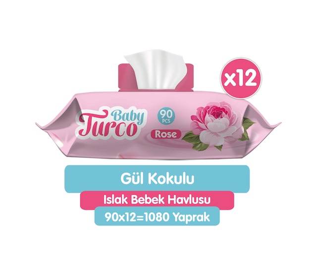 Baby Turco Gül Kokulu Islak Bebek Havlusu 12 X 90 Adet
