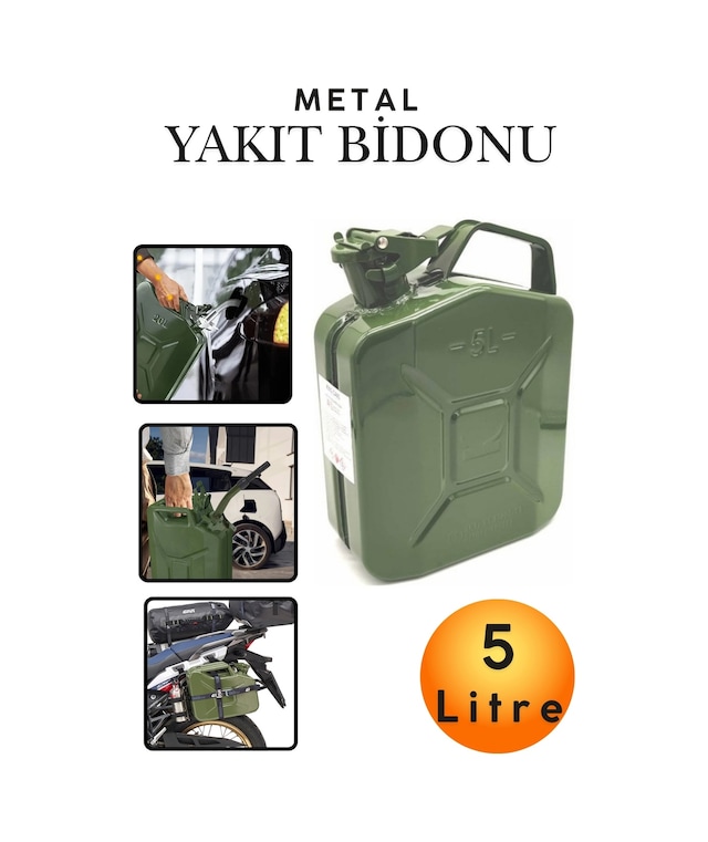5 Litre Metal Benzin Bidonu Dayanıklı Akaryakıt Mazot Yakıt Taşıma Doldurma Ve Depolama Bidonu Paslanmaz Çelik Statik Boyalı Emniyet Kilitli Metal Kombi Bidon Nato Tipi Metal Askeri Benzin Bidonu