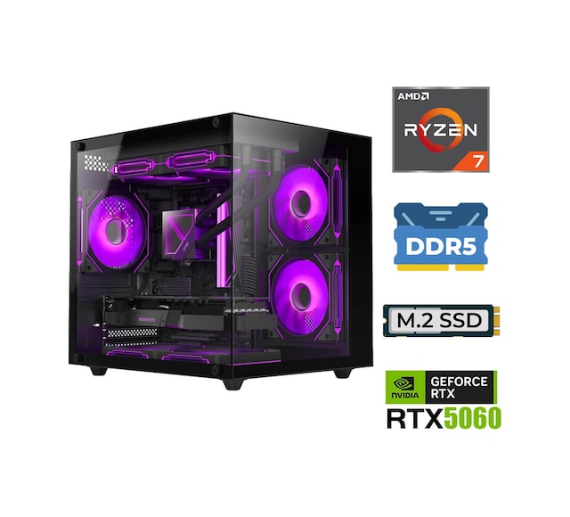 Xaser ELITE-X120 R7-7800X3D 32 GB 1 TB M.2 NVMe SSD 8 GB RTX5060 Free Dos Masaüstü Oyuncu Bilgisayarı