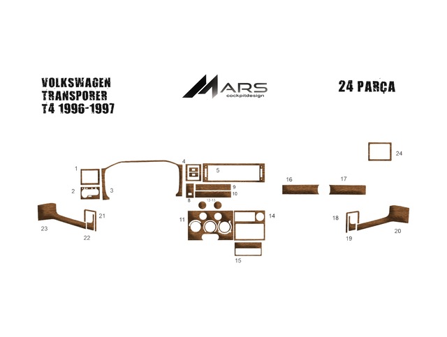 Volkswagen Transporter T4 Torpido Kaplama 1996-1998 24 Parça Açık Meşe