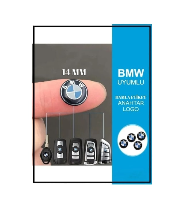 Bmw Logolu Anahtar Amblemi Logo 2 Adet 14mm Damla Etiket