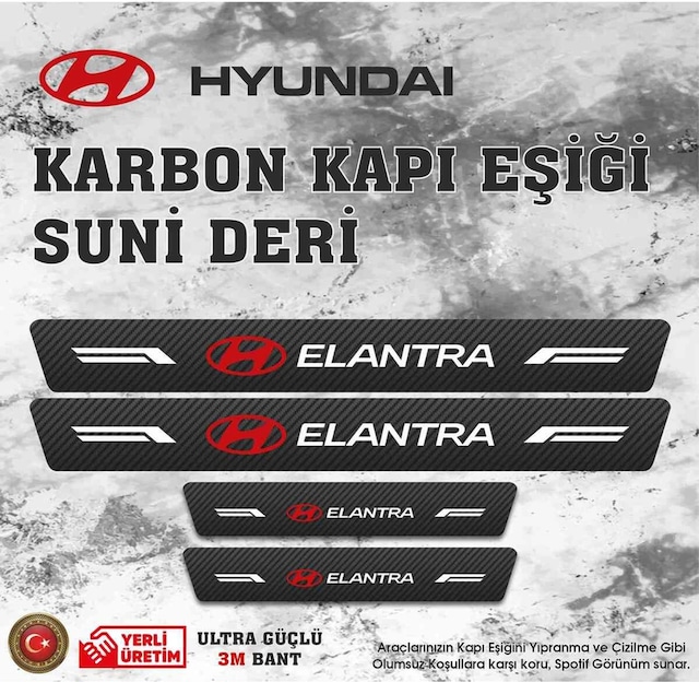 Hyundai Elantra Uyumlu Deri Karbon Kapı Eşiği Koruyucu Bant 4 Adet