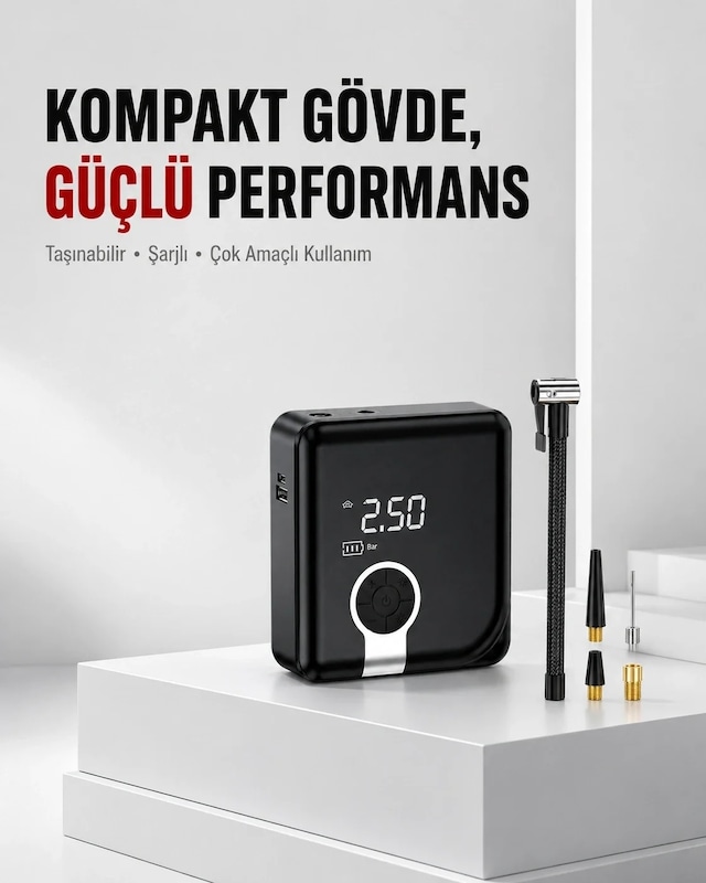 Ers 6000mah Bataryalı Type-c Şarjlı Diyafram Tip Kompresör Led Işıklı