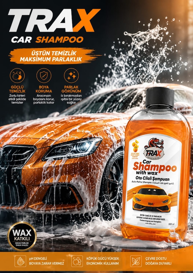 Trax Oto Cilalı Şampuan Derin Temizlik Portakal Kokulu 500 Ml
