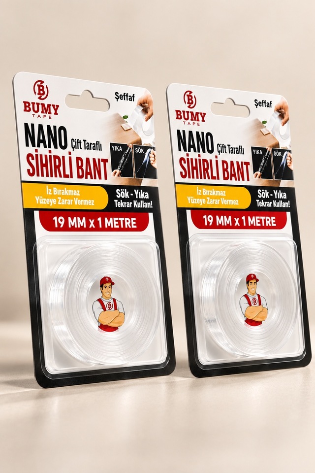 2 Adet Çift Taraflı Yapışkanlı Nano Bantı 19 Mm X 1 Metre Şeffaf Bant Silikon Duvar Bandı Bantları Diğer
