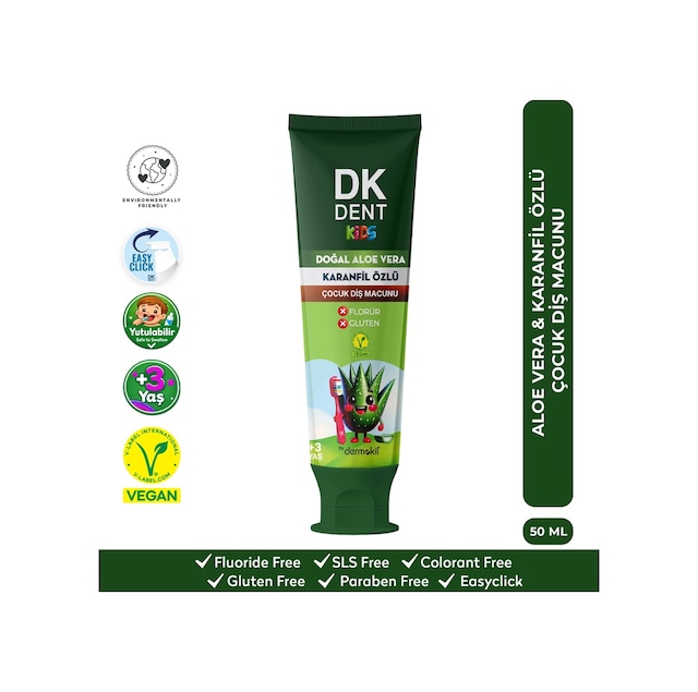 Dermokil DK Dent Doğal Aloe Vera ve Karanfıl Özlü Çocuk Diş Macunu 50 ML