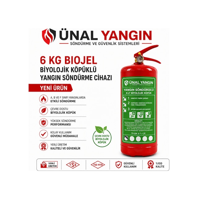 6 Kg Biojel Yangın Söndürücü Biyolojik Köpüklü Çevre Dostu Yangın Tüpü Araç İçin