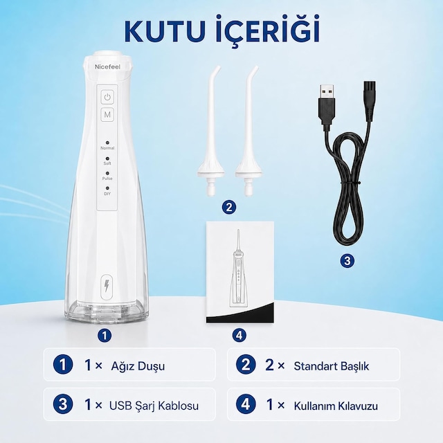 Tr Nicefeel Fc5610 Taşınabilir,şarjlı,masajlı,diş Teli/protez Bakım Profesyonel Ağız Duşu-beyaz