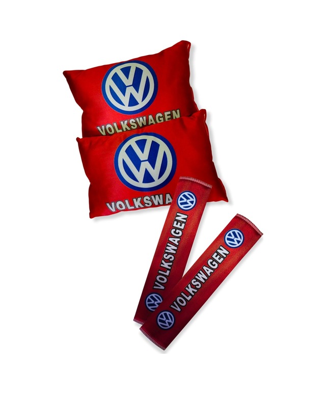 Volkswagen Dijital Baskılı Kırmızı Araç Seyahat Boyun Yastık 2'li Set Volkswagen Emniyet Kemer Ped Kırmızı