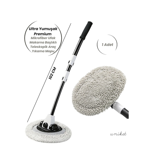 Ultra Yumuşak Premium Mikrofiber Ufak Makarna Başlıklı Teleskopik Araç Yıkama Mopu 1 Adet