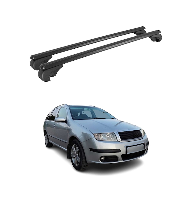 Skoda Fabia I Station Wagon 2000-2007 Arası Uyumlu Port Bagaj Taşıyıcı Ara Atkı Alüminyum Siyah 2 Parça