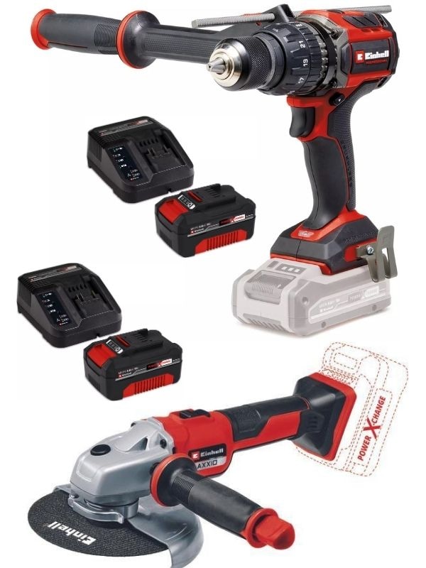 Einhell TP-CD 18/120 Li-i Bl Matkap + Axxio 18/150 Avuç Taşlama + 2x4.0AH Akülü Kömürsüz Set