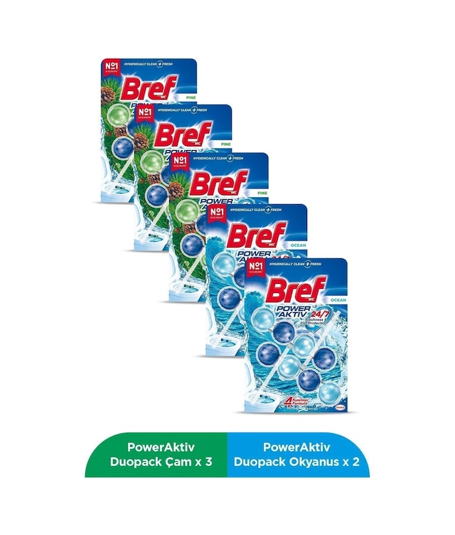 Bref Wc Power Aktiv Duopack Katı Tuvalet Bloğu 3 Çam 2 Okyanus, 5 X 2'Li Paket