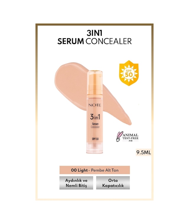 3 in 1 Serum Concealer SPF 50 Nemlendirici ve Aydınlatıcı Göz Altı Kapatıcısı - 00 Light