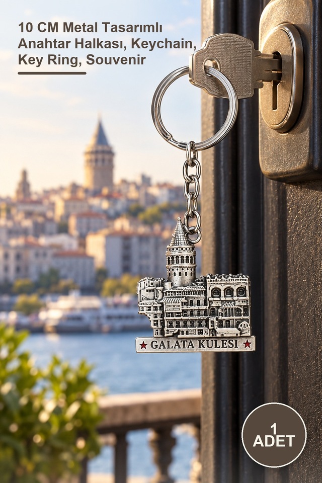 1 Adet Galata Kulesi Metal Anahtarlık 10 Cm Metal Tasarımlı Anahtar Halkası, Keychain, Key Ring, Souvenir