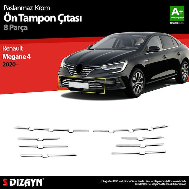 S-Dizayn Renault Megane 4 Krom Ön Tampon Çıtası 7 Prç. 2020 Üzeri