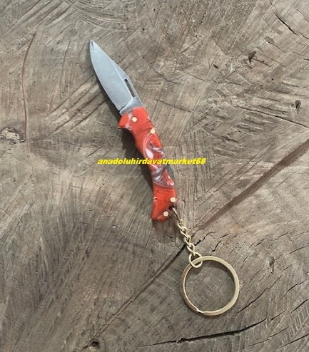 Dmr 4116 Çelik Anahtarlık Çakı Mini Çakı Mini Cep Çakısı El Yapımı Çakı 6cm 1 Adet Kırmızı - Mavi