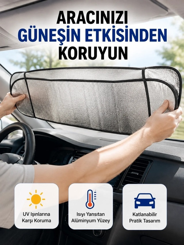 Ers Metalize Reflektör Yüzeyli Uv Koruyucu Araç Güneşliği Serin Ve Güvenli Sürüşler İçin
