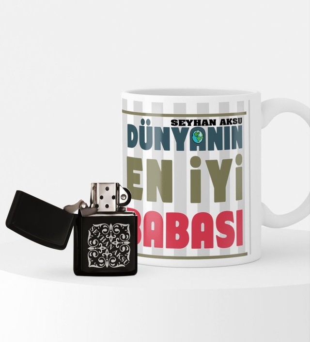 Kişiye Özel Dünyanın En İyi Babası Benzinli Çakmak ve Kupa Seti-1