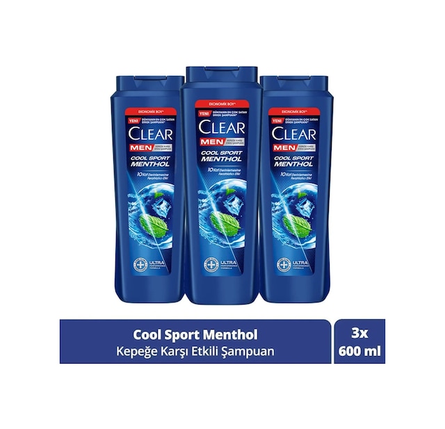 Clear Men Kepeğe Karşı Etkili Şampuan Cool Sport Menthol 600 Ml X3