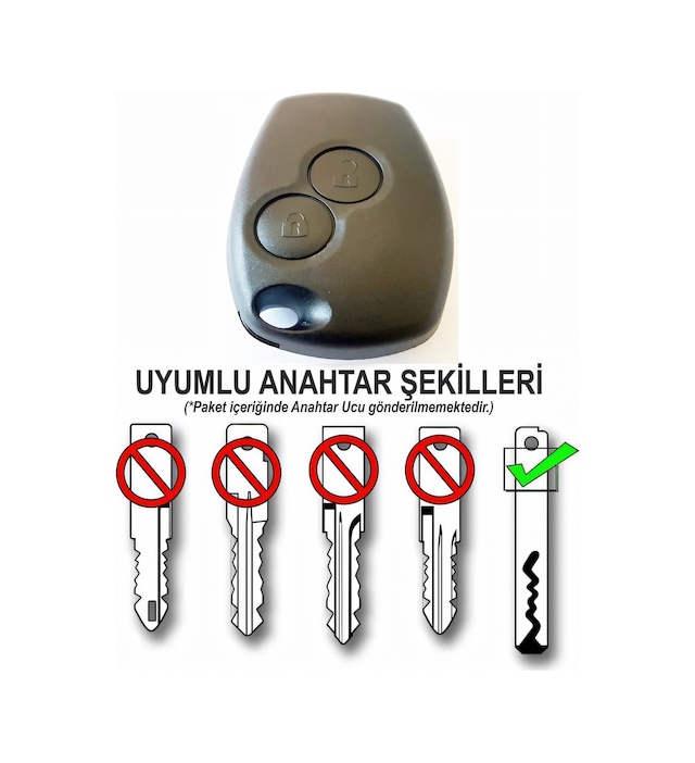 Renault Clio 3 2006-2012 Uyumlu Anahtar - Kumanda Kabı Oto Anahtarlık Pil Yataklı Vidalı 2 Tuşlu