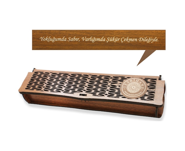 Özel Mesaj Yazılı Kahverengi Ahşap Elegance Hediye Tesbih Kutusu M-4