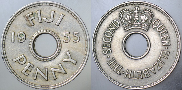 Fiji 1 Penny 1955 Kraliçe Iı. Elizabeth. 26 Mm.
